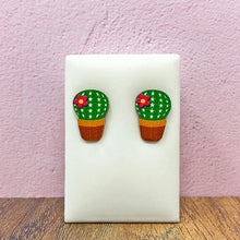 Load image into Gallery viewer, Cactus wooden stud earrings

