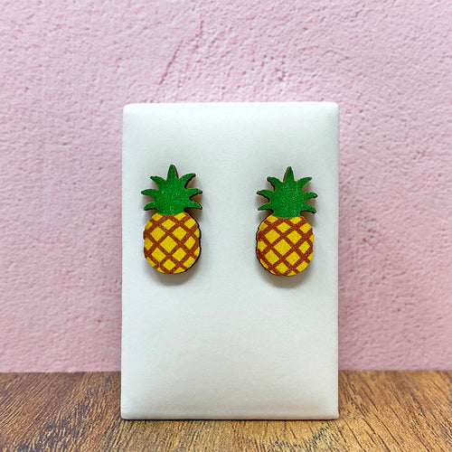 Pineapple wooden stud earrings