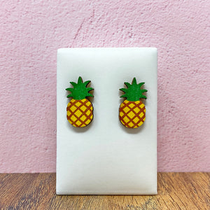 Pineapple wooden stud earrings