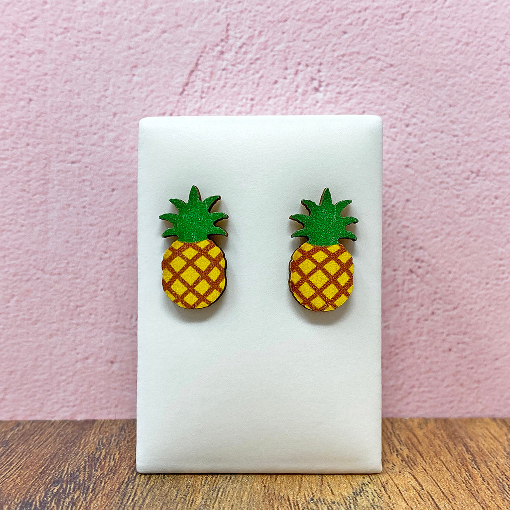 Pineapple wooden stud earrings