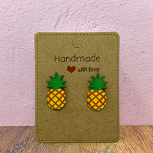 Load image into Gallery viewer, Pineapple wooden stud earrings 2
