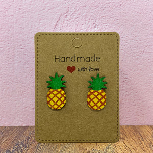 Pineapple wooden stud earrings 2